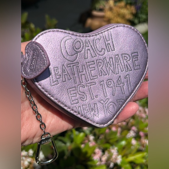 COACH Poppy Metallic Leather Heart Bag Charm/Key Pouch - Picture 6 of 9